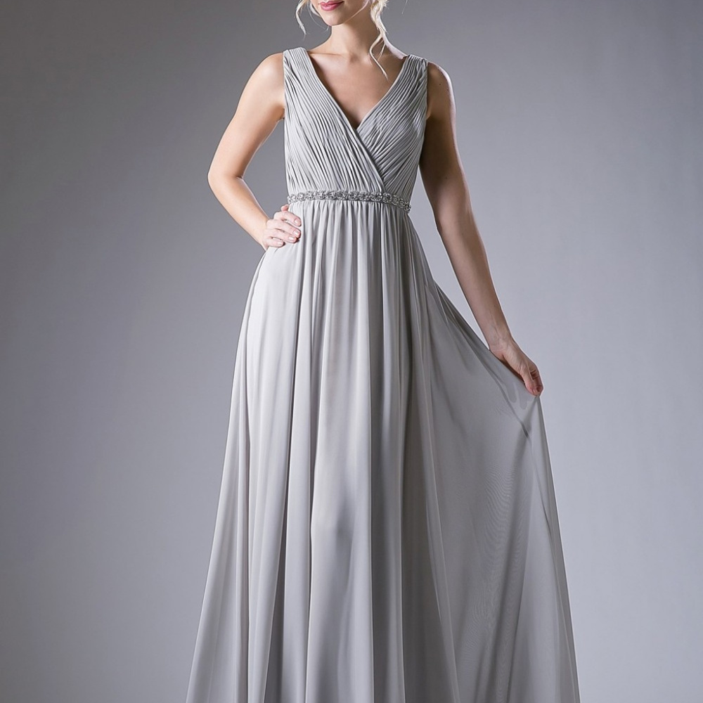Silver V-Neckline Party Long Dress
